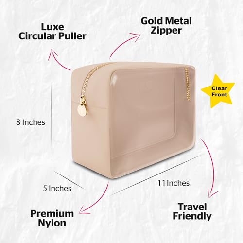 Large Clear Makeup Bag TSA-Approved Travel Cosmetic Pouch Spacious Transparent Toiletry Bag for Women and Girls Waterproof Clear Organizer Case Beige - color: Beige, style: Large