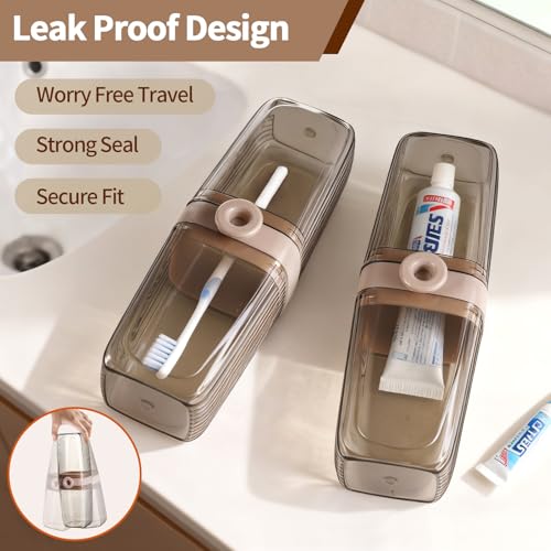2Pcs Toothbrush Travel Case & Travel Soap Holder Dish Tray, Portable Clear Toothbrush Holders with Cover Leakproof Bar Soap Holder for Traveling School Camping Business Trip Bathroom