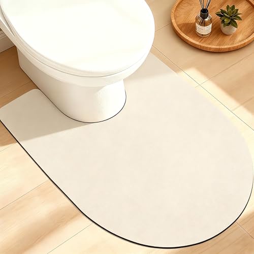 ACCUMTEK Non Slip Bath Mat, Thin Bathroom Rugs Fit Under Door, Quick Dry Bath Mats, Machine Washable Bath Rugs for Bathroom, Bathtub & Kitchen, Light Beige/Solid/U-Shaped 24"x20" - color: Light Beige, size: 1'8" x 2' (U-Shape)