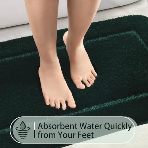 LOCHAS Bathroom Rug Set Hunter Green, Soft Bath Rug Set 2 Piece Set, Toilet Mat U-Shaped 20x20 and 34x20 Bath Rugs, Quickly Dry Mats for Bathroom, Tub, Washable, Super Absorbent Floor Mat - color: Hunter Green, size: 34" x 20" Plus 20" x 20" (U-Shape)
