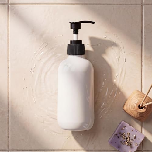 Tanlade 12 Pcs Glass Pump Bottle Dispenser 4 oz Travel Bottles with Pump Refillable Glass Containers for Toiletries Lotion Liquid Soap Shampoo Essential Oils Cosmetic Travel Accessories (White Black) - color: White Black