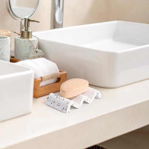 Luxspire Soap Dish, Marble Soap Dish, Self-draining Tray, Soap Holder Saver for Shower, Bathroom, Sink, Kitchen and Countertop - Terrazzo - color: Terrazzo