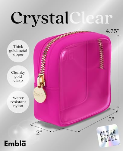 Embla Clear Cosmetic Bag Makeup Case, Clear Zipper Make Up Pouch and Toiletry Travel Tote, Cute Skincare Pouches for Women Girls, Preppy Purse Cosmetic Organizer, Mini Makeup Bags, Fuchsia | Small Pink Clear Nylon/PVC Cosmetic Bag with Zipper, Waterproof