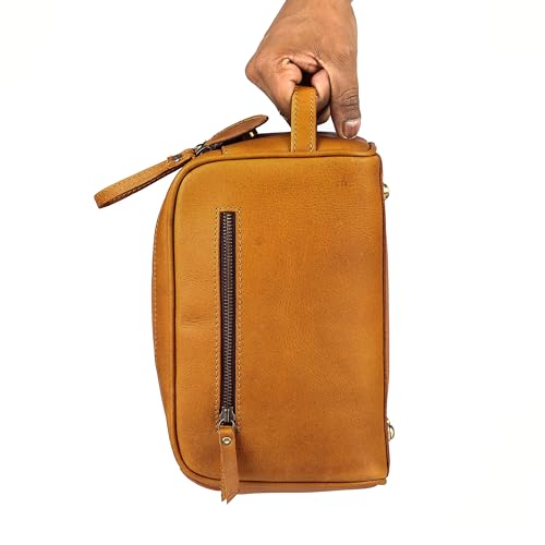 KomalC Travel Toiletry Bag – Premium Leather Dopp Kit for Men & Women with Water-Resistant Lining & Spacious Zippered Organizer - style: 1 Zip Classic Yellow