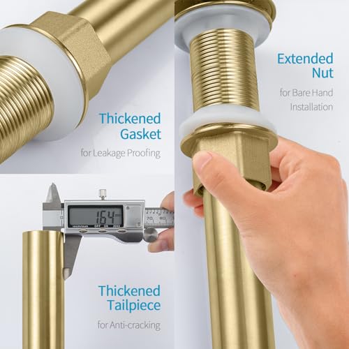 KAIYING Pop Up Drain, Bathroom Sink Drain Stopper, Vessel Sink Drain Assembly with Detachable Basket Stopper, Anti-Explosion and Anti-Clogging Drain Strainer (NO Overflow, Brushed Champagne Gold) - color: Brushed Champagne Gold, style: NO Overflow