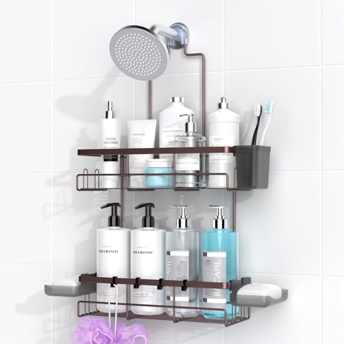 AKTECKE Shower Caddy Hanging Bathroom Organizer: Rustproof Shelf for Inside Shower - No Drilling, Over Showerhead - Bath Shelves for Shampoo, Soap - Bronze - color: Bronze