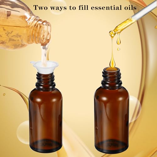 30ML Roller Bottles for Essential Oil, 4 Pack Empty Amber Glass Roller Bottle for Perfume Oil, Roll on Bottles with Stainless Steel Roller Balls, Opener, Funnel and Dropper - size: 30ml_4pcs