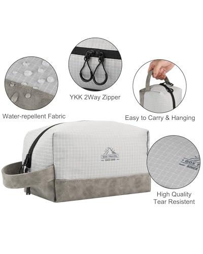 GOX Premium Plaid & Leather Travel Toiletry Bag with Reinforced Handles Cosmetic Organizer (9x5.1x5.1 inches) for Bathroom, Shaving, Makeup Essentials (Grey) - color: Grey