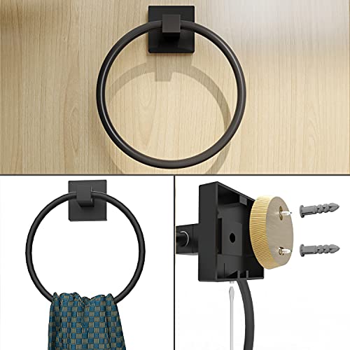 Ruacq 4 Pieces Bathroom Hardware Set Matte Black Square Stainless Steel and Zinc Alloy Modern Wall Mounted,18-Inch Towel Bar,Toilet Paper Holder,Towel Ring,Robe Hook,Bathroom Accessories Kit - color: Matte Black, size: 4pcs