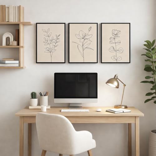 CHTEXA Minimalist Botanical Wall Art Set Of 3 Framed Canvas Prints Neutral Beige Plant Line Art Decor For Living Room Bedroom Bathroom Office 16x24 Inch - size: 16x24 inch
