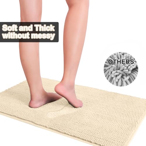 Urvoix Bathroom Rugs Sets 3 Piece, Chenille Bathroom Rug Non-Slip Bath Rug, Ultra Soft, Washable, Super Absorbent Bath Mats for Bathroom, Toilet and Tub (Warm Beige) - color: Warm Beige