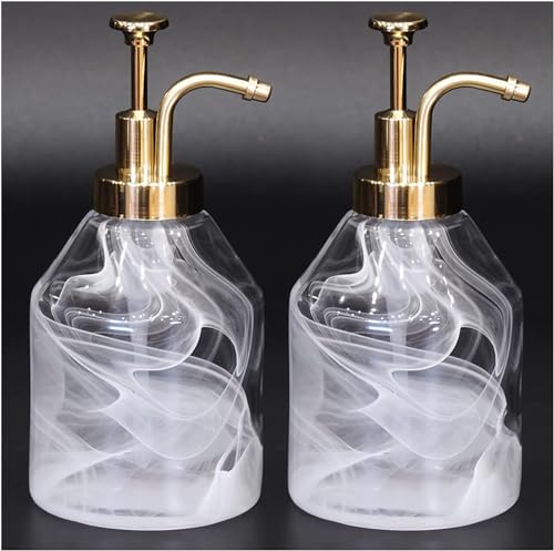 Bathroom Glass Soap Dispenser Set, 2 Pack 375ml/12.7 Oz Unique 3D Cloud Pattern Thick Glass Soap Bottle with Gold Pump for Bathroom Counter, Kitchen Dish Soap Dispenser (White) - color: White-02