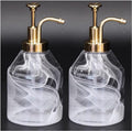 Bathroom Glass Soap Dispenser Set, 2 Pack 375ml/12.7 Oz Unique 3D Cloud Pattern Thick Glass Soap Bottle with Gold Pump for Bathroom Counter, Kitchen Dish Soap Dispenser (White) - color: White-02