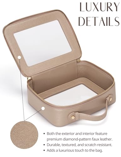 Popvibe Clear Makeup Bag Travel Cosmetic Case Transparent Toiletry Bag with Zipper, Portable Make Up Organizer Traveling Compact Car Bag for Essentials, Gold, Large - color: Gold, style: Large Luxe