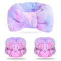 WSYUB Spa Headband and Matching Wrist Bands for Washing Face, Fuzzy Skincare Bow Headbands, Soft Facial Makeup Head Bands, Shower Hair Sleepover Party Supplies,Easter Basket Stuffers - color: Gradient Purple