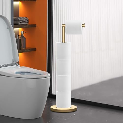 22" Stainless Steel Toilet Paper Holder freestanding,Bathroom Free Standing Toilet Paper Holders,Toilet Paper Holder Stand with Reserve Storage 3-4 Toilet Paper Rolls(Golden)