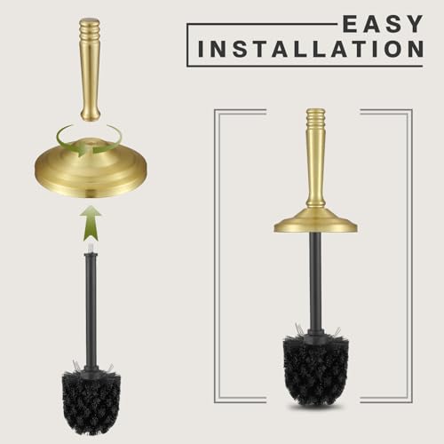 Gold Toilet Brush and Holder Set, Stainless Steel Toilet Brush for Bathroom,Heavy Duty Gold Toilet Bowl Brush and Holder,Deep Cleaning Modern Toilet Cleaner Brush -Space Saving, Covered Brush, Durable - color: Gold