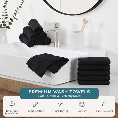 Casa Platino Washcloths 12 Pack - 100% Ringspun Cotton Washcloths - 13"x13"- Soft Textured, Well Stitched, Lightweight Towel - Absorbent & Durable - Perfect for Daily use - Black Wash Cloths - color: 03: Black, size: 12 Piece Wash Cloth