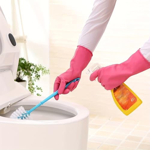 2 Pairs Household Cleaning Gloves Reusable Waterproof Dish Washing Rubber Gloves for Kitchen & Bathroom Cleaning (Large 12.2inch/3.3inch, Random color)