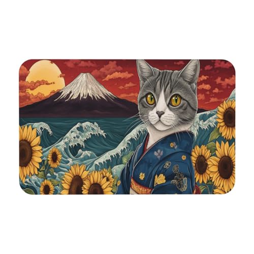 Japanese Waves Cat Bath mats Quick Dry Absorbent Bath Rugs Rubber Non Slip Bath Mat for Bathroom Floor Tub Shower Sink 16"×24" - color: Japanese Waves, size: 16"x24"