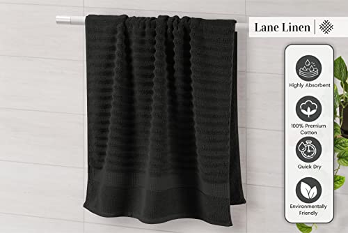 LANE LINEN Zero Twist Cotton Bath Towels - 6 Piece Set - Super Soft, Hotel Quality - 2 Bath, 2 Washcloth, 2 Hand Towels for Bathroom - Classy Look, Gentle on Skin, Ideal for Spa & Daily Use - Black - color: 04: Black, size: 6 Piece Towel Set