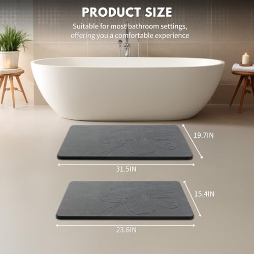 XMarrat Stone Bath Mat Large, 23.6'' x 15.4'' Diatomaceous Earth Non-Slip Stone Shower Mat, Super Absorbent Diatomite Stone Mats for Bathroom, Quick Drying, Easy to Clean (Dark Gray) - color: Dark Grey F1, size: 23.6" x 15.4" (Rectangular)
