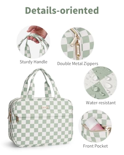 Narwey Hanging Toiletry Bag for Women Checkered Travel Makeup Bag Cosmetic Make Up Organizer Toiletries Bag for Travel Essentials Accessories (Mint Green Checkerboard, Medium) - color: Mint Green Checkerboard, size: Medium
