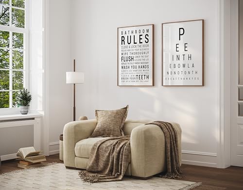 Poster Master 2-Piece Bathroom Sign Print - Eye Chart & Rules Poster - Humorous Guest Bath Decor - Minimal Typography Design - Powder Room Decor - Funny Restroom Sign - 8x10 UNFRAMED Wall Art - color: Style-01, size: 8"L x 10"W