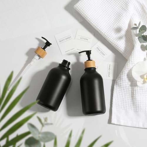 KASUNTING Hand Soap Dispenser Bathroom, Black Dish Soap Dispenser for Kitchen, 17 Fl Oz Plastic Hand and Dish Soap Dispensers Set with Bamboo Pump, 2 Pack Refillable Liquid Lotion Containers Bottle - color: Black, size: 2 Bottles