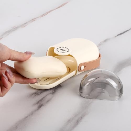 Tbestmax 2 Pack Travel Soap Case with Silicone Handle, Beige | Durable Hard PP Plastic, Leakproof Lid, Nonslip Grip, Compact , Durable, Fits Standard Bar Soap Sizes, Ideal For traveling - color: Offwhite
