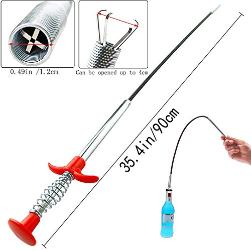 Flexible Drain Clog Remover Tool, Extra Long Plumbing Snake Hair Catcher with 4-Prong Grabber Claw, Heavy-Duty Spring Reacher for Kitchen Sink, Bathroom Tub, Sewer & Dropped Items (35 inch) - color: 35 inch