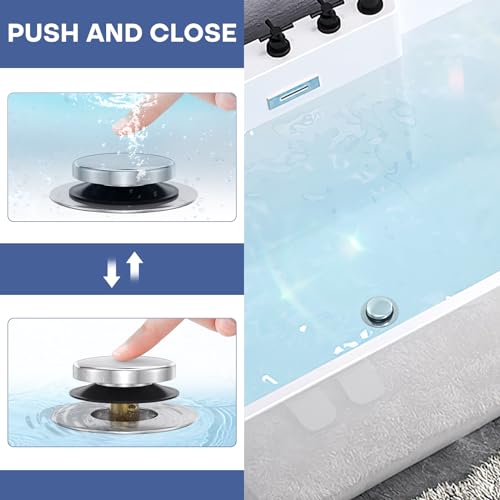 Chrome Plated Universal Tip Toe Tub Stopper and Water Stopper, Pop Up Bathtub Drains Plug, Bathroom Bath Tub Drain Stoppers, Replaces Lift and Turn, Tip-Toe and Trip Lever drains for Tub, EZ Install - color: Chrome Plated