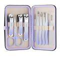Manicure Set, 10 pcs High-Carbon Steel Nail Clippers Set, Portable Mini Manicure and Pedicure Kit, Travel Grooming Nail Kit with Leather Bag for Men and Women - color: Purple