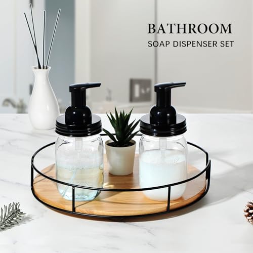 Amolliar Plastic Mason Jar Foaming Soap Dispenser with Pump Lid,16OZ Refillable Hand Soap Dispenser Set with Cute Lables - Farmhouse Decor for Kitchen/Bathroom, Lotion Liquid Dish Soap (4 Pack, Black) - color: Clear Jar With Black Pump, size: 4 Pack