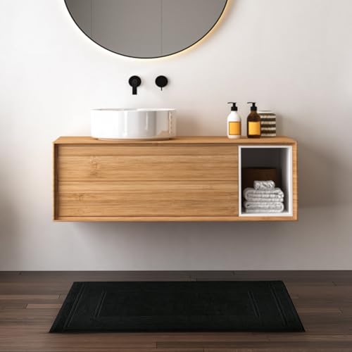 Avalon Towels Black Bath Mat - 100% Cotton Set of 4 Absorbent Bathmat - Bathroom Mats Quick Dry Bath Mats for Bathrooms (22x34 Inches) - color: Black, size: Pack of 4