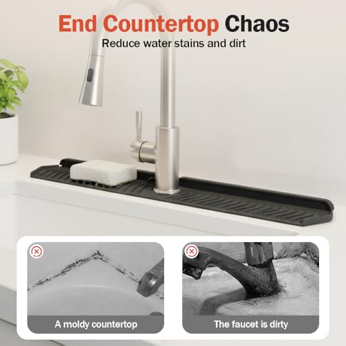 Kitchen Sink Faucet Mat, 30in Extra Long Foldable Silicone Faucet Guard & Splash Guard, 2026 Multi-Functional Draining Mat to Keep Countertops Dry, Protect Backsplash from Splash (Black) - color: Black