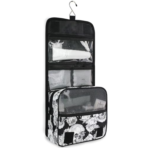 MNSRUU Hanging Toiletry Bag Goth Skull Makeup Bag Portable Travel bag for Toiletries Organizer Bags for Women Men, Travel-Essentials Bag - color: Skull 03