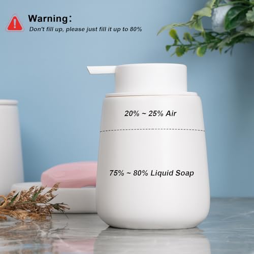 Ceramic Bathroom Accessories Set 6 Pcs, White Bathroom Accessory Set Includes Liquid Soap Dispenser with Rust-Proof Plastic Pump, Bathroom Cup, Qtip Holder, Soap Dish, 2Pcs Adhesive Hooks for Home - size: 6pcs-Liquid (can't Foam)