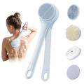 Electric Body Brush Back Scrubber for Shower, Waterproof Long Dual Handle Power Body Scrubber with 4 Heads, Bath Brush & 2 Speeds, for Deep Cleansing, Exfoliating and Massaging Skin (Blue) - color: Blue