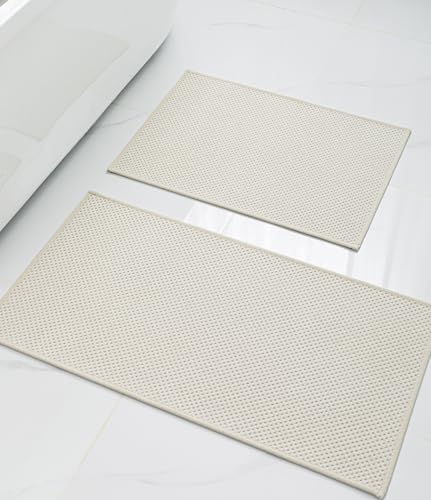 YIHOUSE Bathroom Rug Sets 2 Piece, Ultra Thin Quick Dry Bath Mat, Absorbent Bath Mat for Bathroom Non Slip Machine Washable Bath Rug (Beige) - color: Beige, size: 2 Pieces (Small)