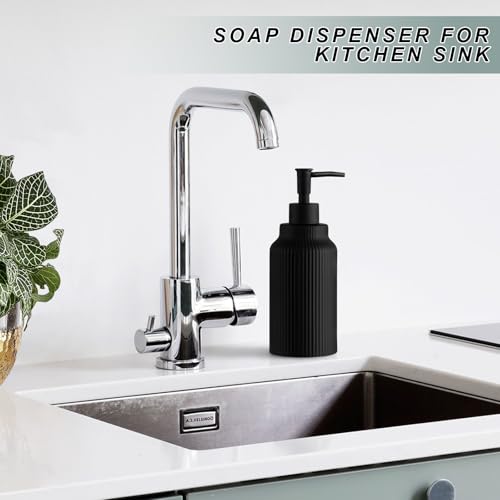 Modern Ceramic Soap Dispenser for Bathroom，14oz Ceramic Soft Touch Hand Lotion Dispenser with Pump，Liquid soap Dispenser for Kitchen Rubber Paint (Black) - color: Black