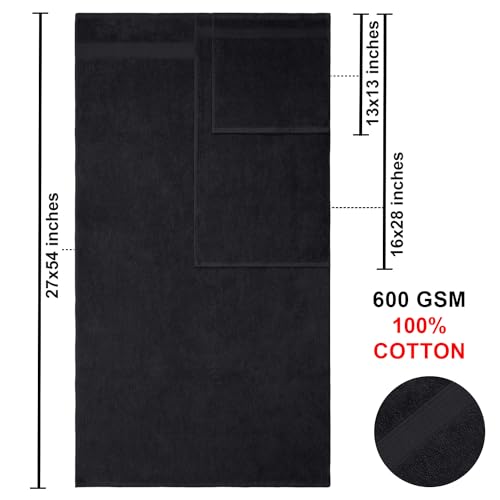 American Bath Towels 100% Cotton 6 Piece Turkish Towel Set, Ultra Soft Absorbent Bathroom Towels, 2 Bath Towel 2 Hand Towels 2 Washcloths, Black - color: Black, size: 6 Piece Towel Set XL