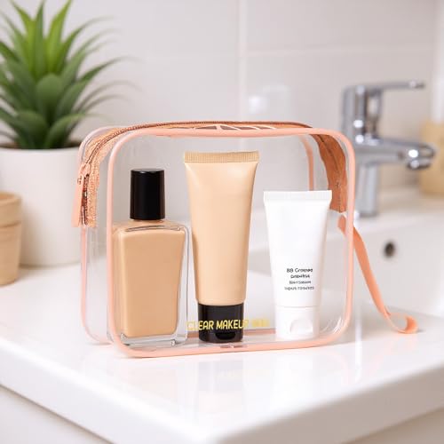Icramsy Clear Makeup Bag,2 Pack TSA Approved Toiletry Bag Travel Toiletry Bag Hanging Makeup Cosmetic bag for Women Men (Rose gold) - color: Rose gold