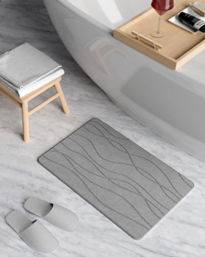 Stone Bath Mat Quick Dry, Diatomaceous Earth Shower Mat, Non-Slip Bath Mat for Bathroom, Super Absorbent Bath Mat Large, Bath Mat 23.5" x 15.5", Gray