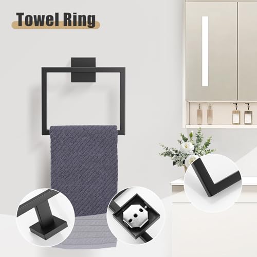 YACVCL 5-Pieces Matte Black Bathroom Hardware Accessories Set 23.6 Inch Towel Bar Set Upgraded Toilet Paper Holder with Shelf Stainless Steel Wall-Mounted Bathroom Hardware Set - color: Matte Black, size: 5Pcs