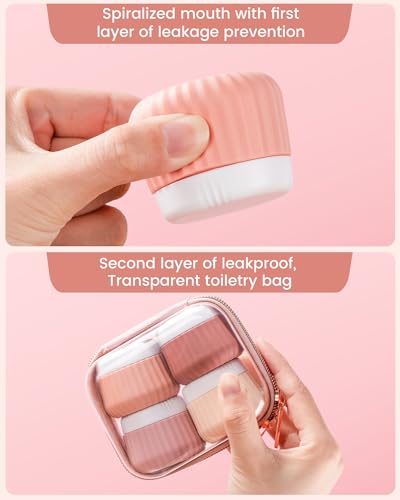Mrsdry Travel Containers for Toiletries 4 Pack, Clear Hard Zipper Case, TSA Approved Travel Size Toiletries, With Clear Bag Leak Proof Silicone Jars, Creams Jars Carrying Small Items - color: Red Soil-Clear Hard Zipper Case, size: 1 oz