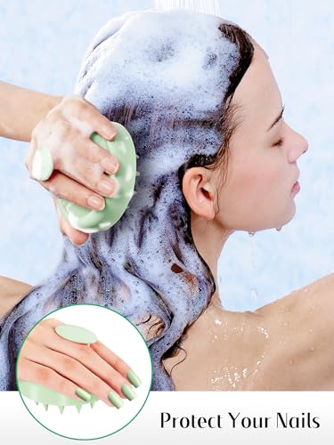 HEETA Scalp Massager Hair Growth 2-Pack, Soft Silicone Scalp Scrubber Shampoo Brush for Exfoliation Dandruff Removal Head Massage Stress Relax, Wet & Dry Use for Women Men Thick Thin Curly Hair Care - color: Purple & Grass Green