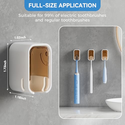 Toothbrush Holders for Bathroom【Innovation Single Slot Design】 2PCS Toothbrush Holder Wall Mounted with Cover for Shower, Single Toothbrush Dispenser Storage Organizer for Family & Travel - color: Brown-2pcs