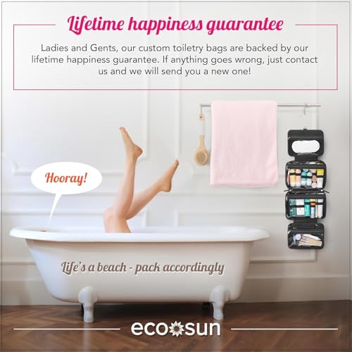 Eco Sun Hanging Travel Toiletry Bag — Designed in Hawaii — Water-resistant Travel Organizer for Bathroom Accessories (Black) - color: Black