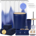 iMucci Bathroom Accessories Bathroom Sets with Shower Curtain, Bath Towel Set, Trash Can, Toilet Brush, Soap Dispenser, Bathroom Accessories Set Complete - size: Bath Set+Shower Curtain+Bath Towel Set, style: Navy Blue
